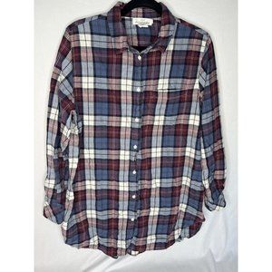 LOGG Label Of Graded Goods Womens Shirt Size 14 Red Blue Multi Plaid Button Down